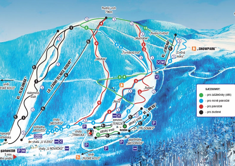 ski mapa lyžařský areál telnice