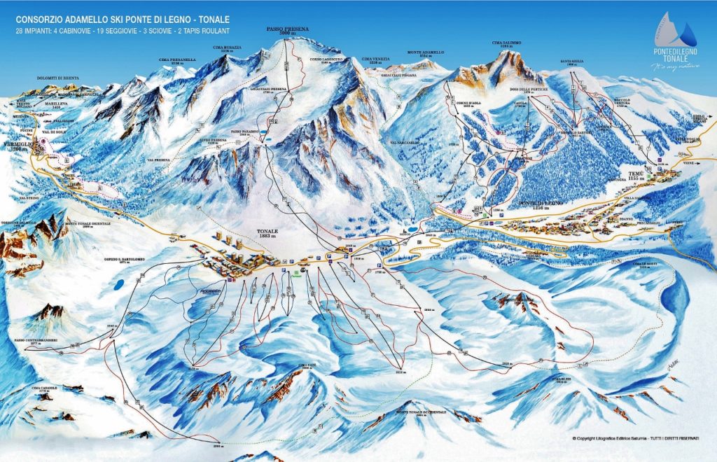 Pontedilegno Tonale mapa sjezdovek